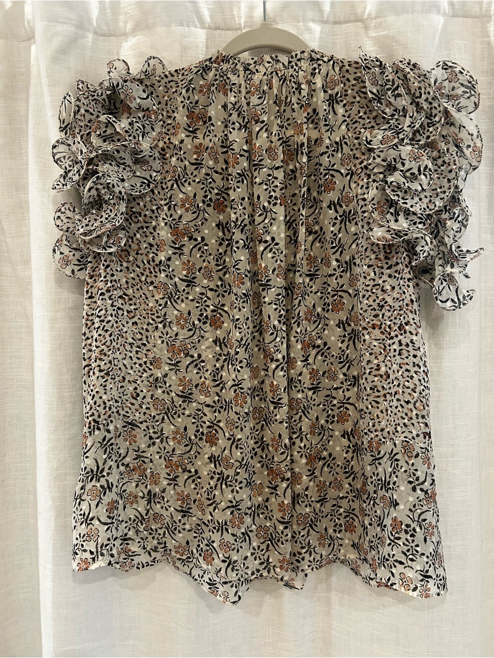 Ulla Johnson Cream Floral Ruffle-Sleeve Blouse - Picture 7 of 8